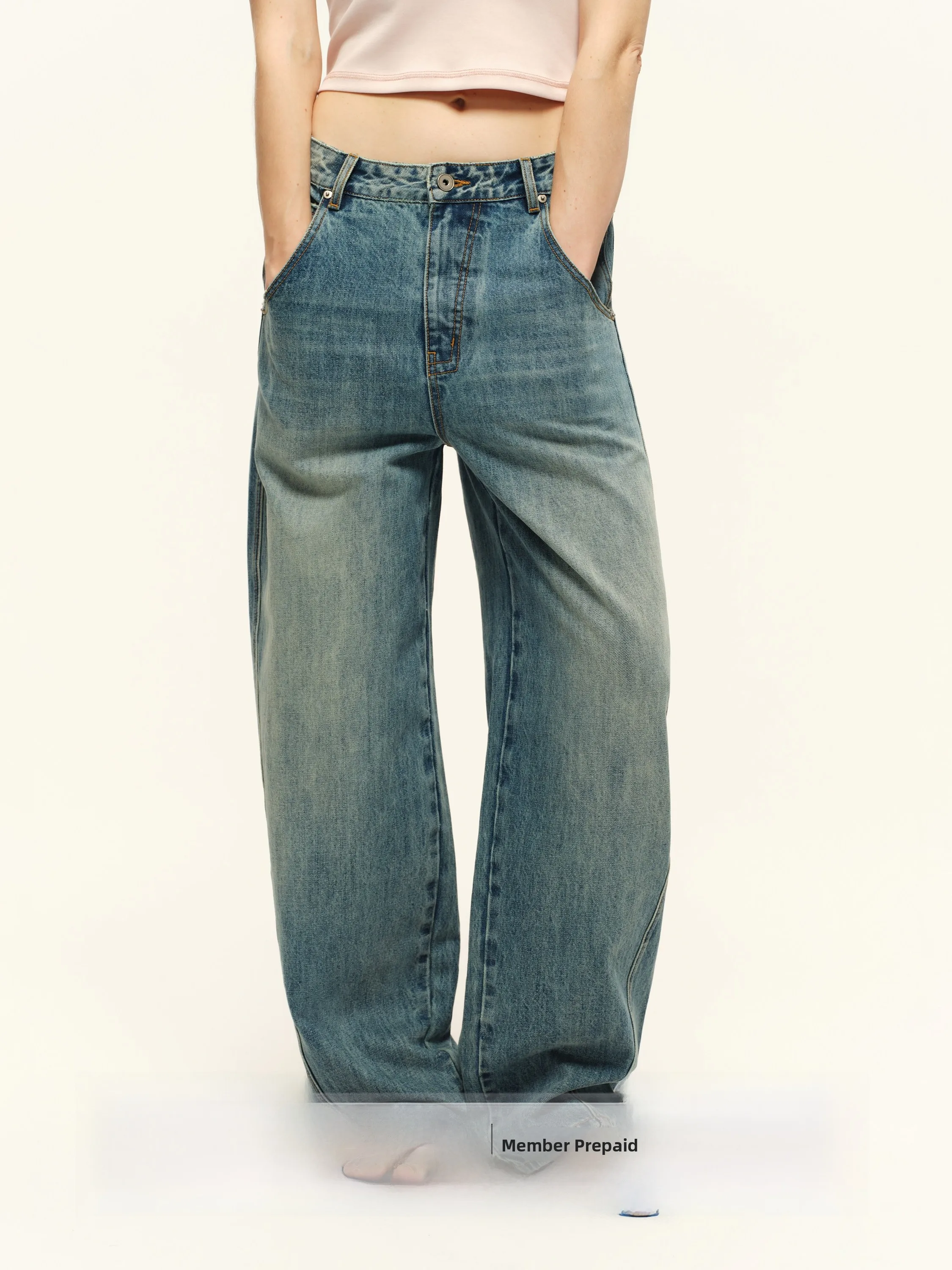 

Retro Washed Slim Fit Women's Jeans Loose Wide Leg Cotton Trousers Spring Autumn mid Waist Pure Cotton Vintage Blue Jeans