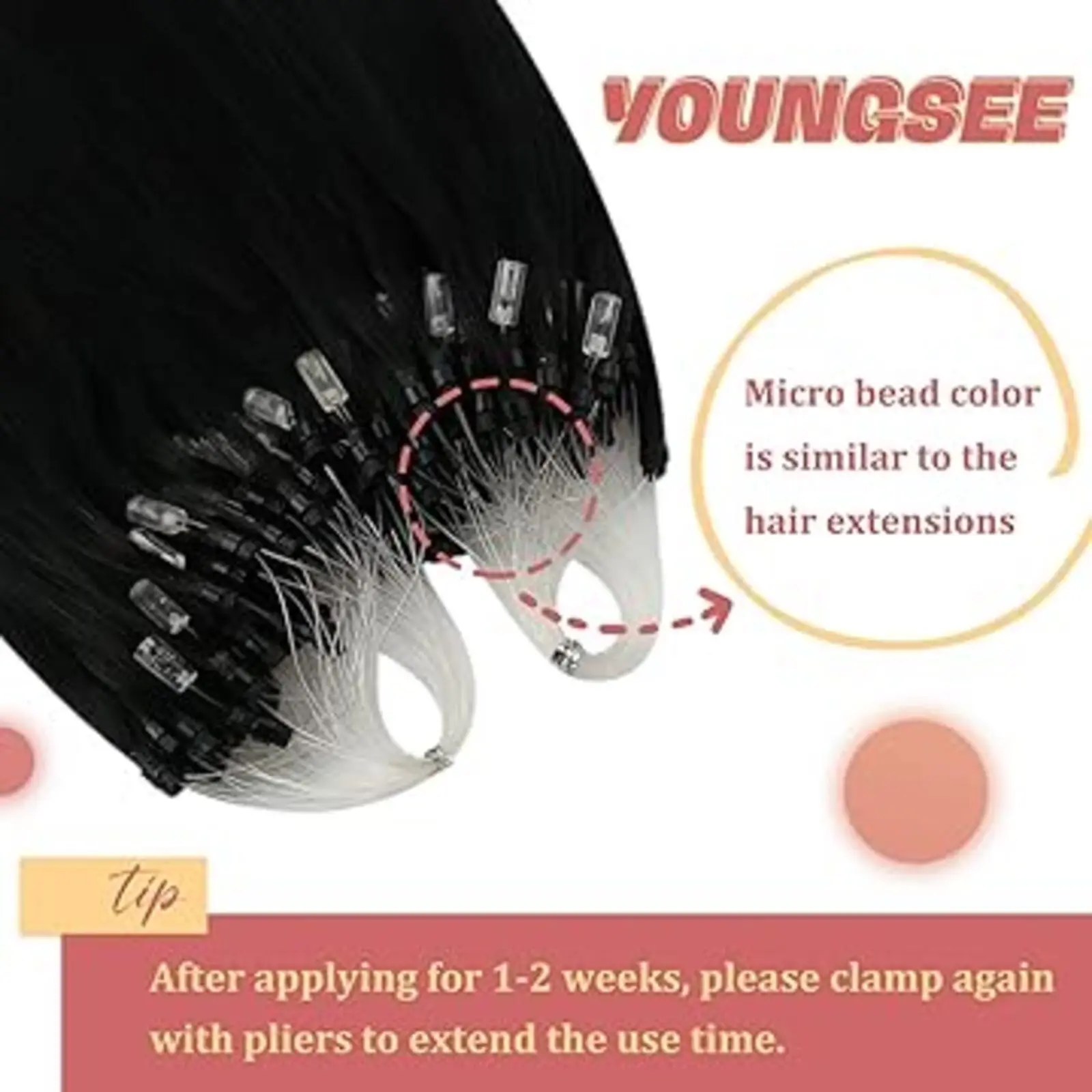 [Novo] YoungSee Microring Invisível Cabelo Queratina Fusão 100% Cabelo Humano Sedoso Reto Invisível Qualidade de Salão 14-24 Polegadas