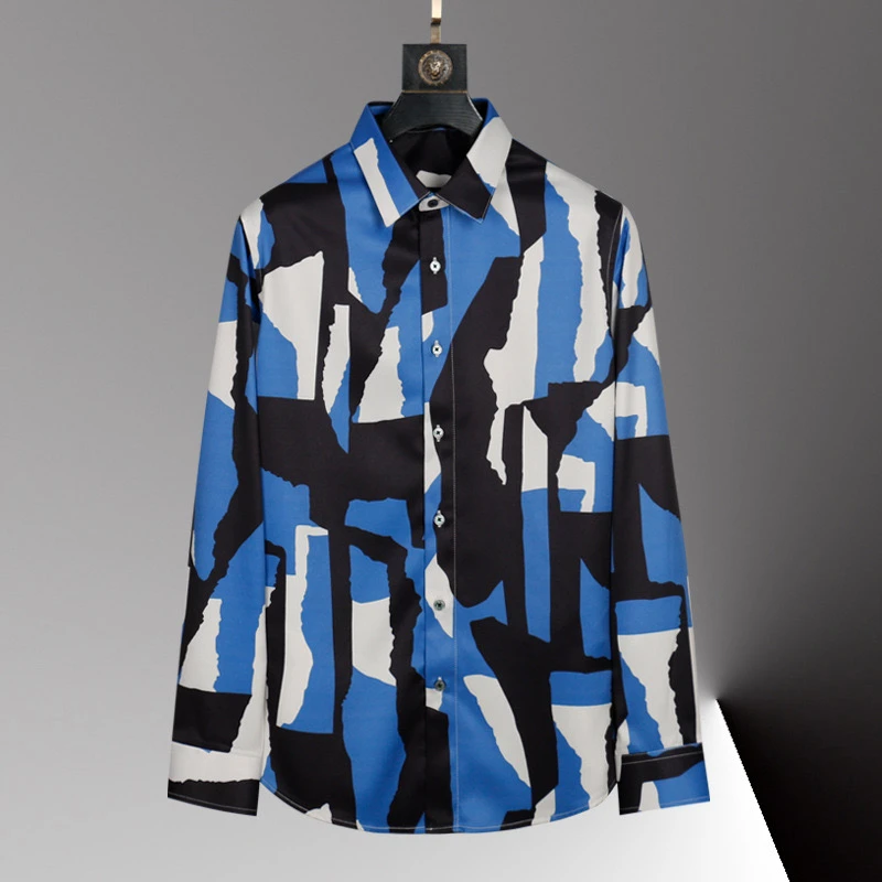 Camisa de hombre con estampado 3D, camisa de manga larga con solapa y un solo pecho, diseño informal a la moda, cuerpo delgado, talla grande 5XL