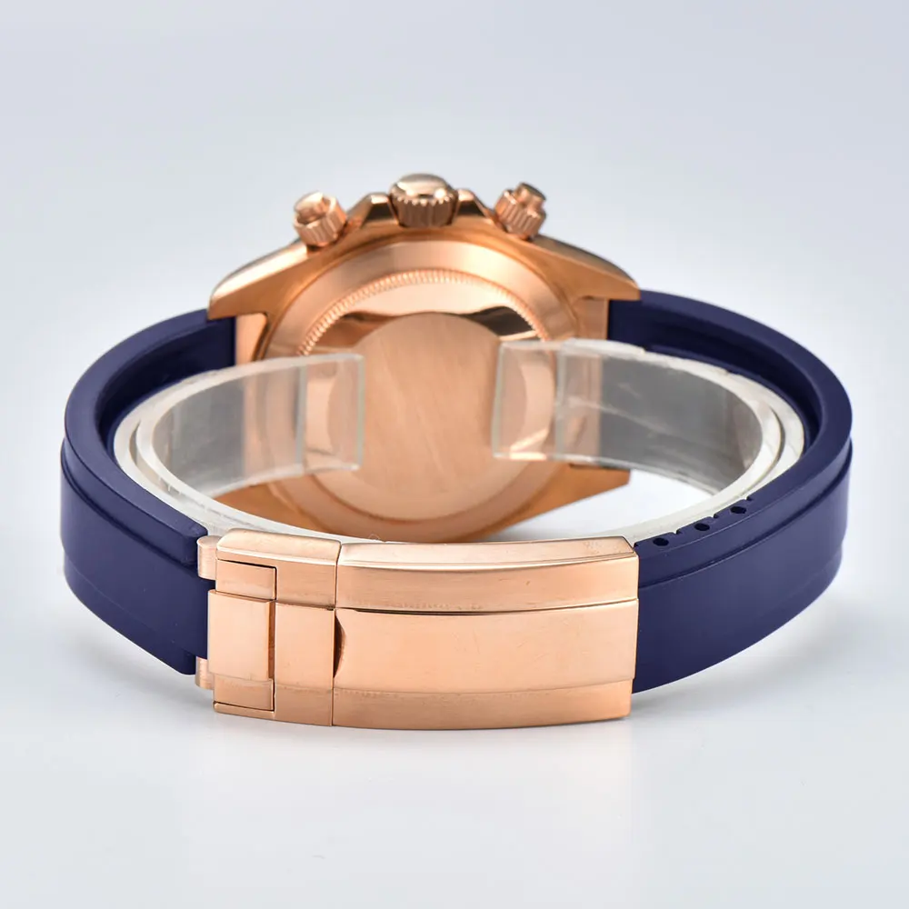 39mm rose gold men's watch VK63 movement quartz chronograph sapphire glass blue Arabic dial luxury business men custom watch