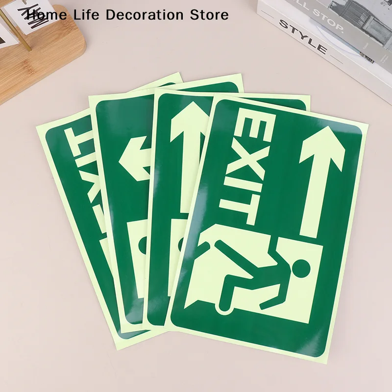 1pc Glow In Dark Exit Signs Luminous Security Stickers Wall Safety Adhesive Fire Evacuation Directional Night Visibility Signage