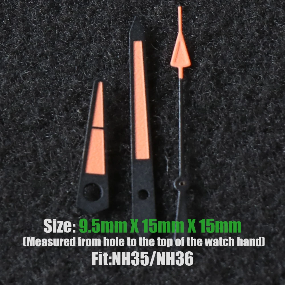 NH35 Watch Accessories 9.5*15*15mm Hand for Seiko NH35 NH36 Movement Watch Needle Hands Green Luminous Orange Black