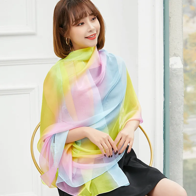 Chiffon Rainbow Kleurrijke Sjaal Vrouwen Arn Sjaal Dans Zijden Sjaal Oversized Strand Sjaal Vier Seasoyns