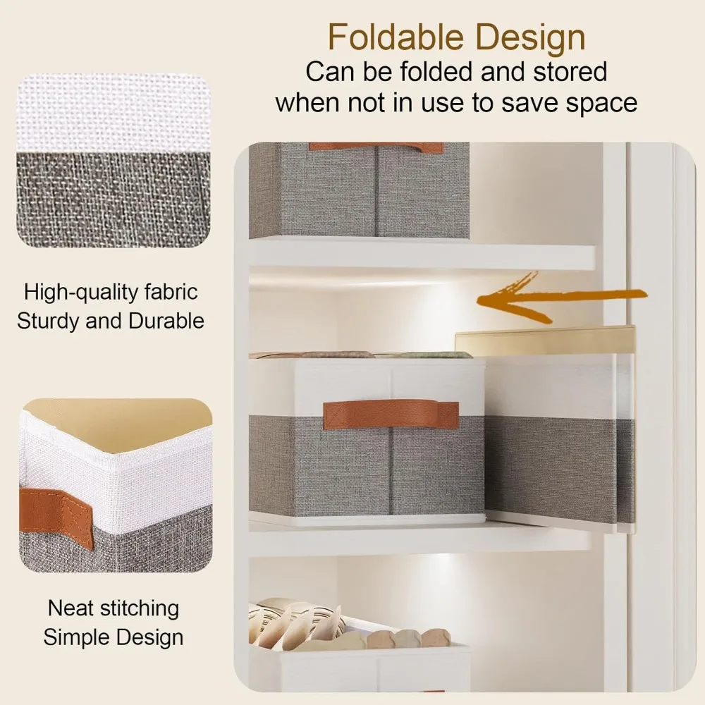 5 عبوات من سلال التخزين القابلة للطي، مكعبات تنظيم الأقمشة مع مقابض لمناشف الملابس، أبيض رمادي 15 × 6 × 5 بوصة