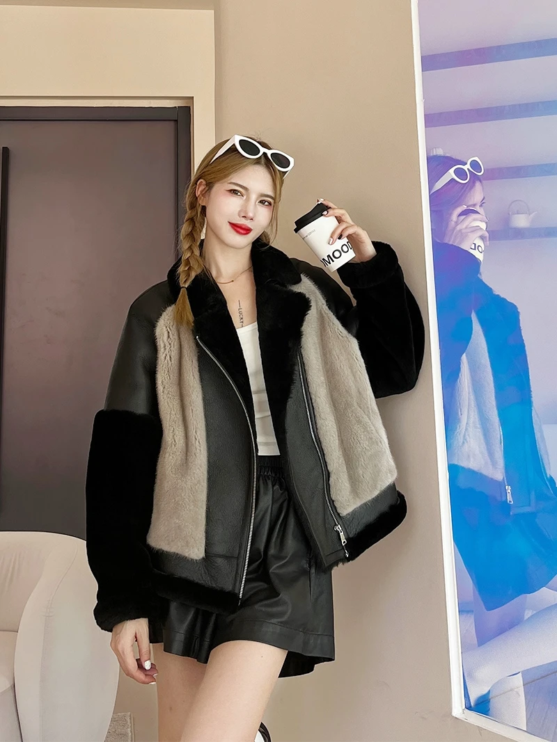 2023 Winter Women Real Natural Mink Fur Coat Natural Merino Sheep Fur Coat Genuine Leather Jacket Thick Warm Luxury Female Coats