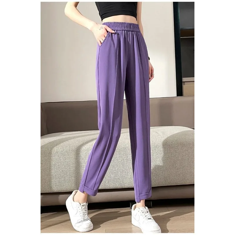 

High Waist Baggy Suit Pantalones Office Straight Sweatpants Oversized 4xl Ankle-length Trousers Women Casual Cuffs Harem Pants