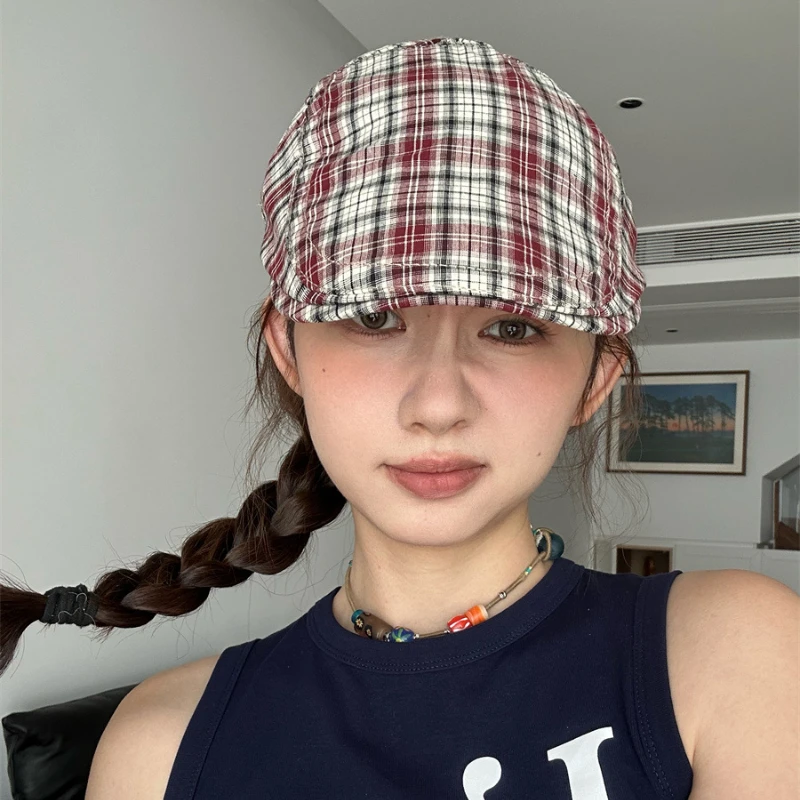 

Summer Fashion Thin Forward Hat Khaki Green Plaid Neutral Hat Men