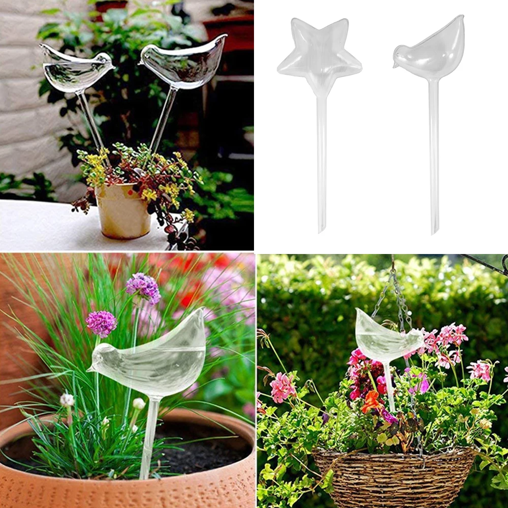 6 Types PVC Plant Flowers Water Feeder Automatic Self Watering Devices Bird Star Heart Design Lazy Waterer