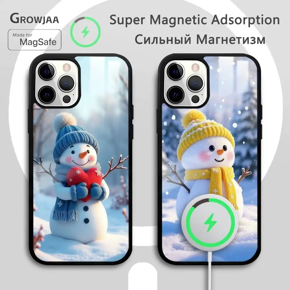 

Cute Snowman Cartoon Phone Case For IPhone 16 15 14 13 12 11 Pro Max Plus Mini Magsafe Mirror Wireless Magnetic Funda