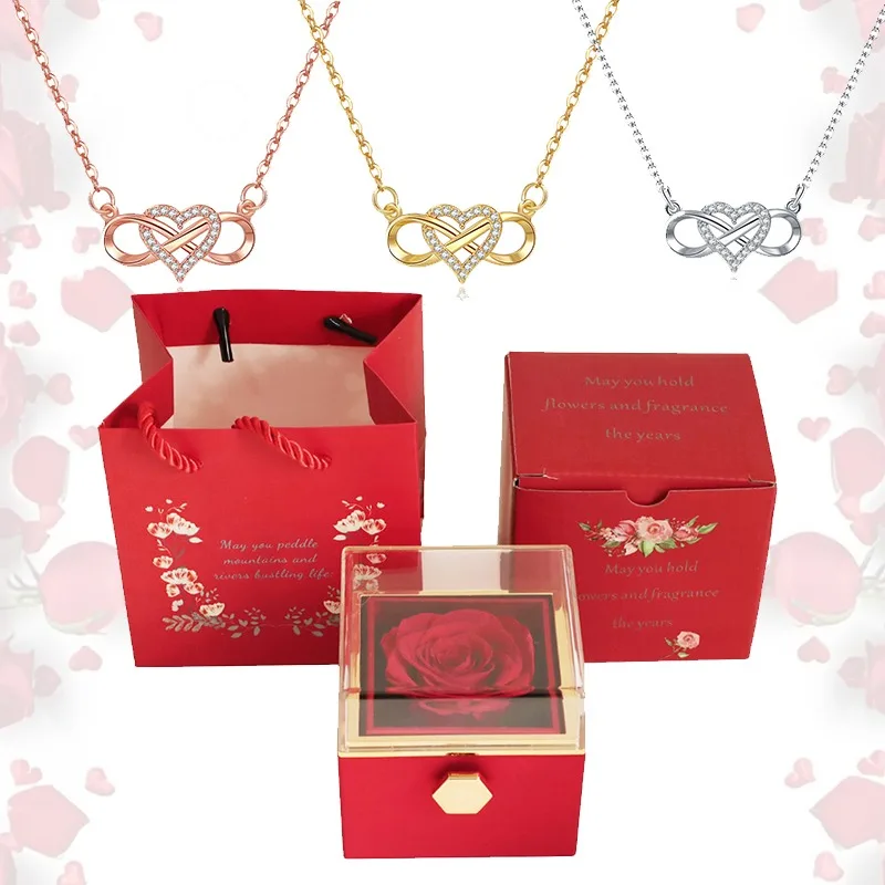

Personalized Copper Inlaid Zircon Infinite Love Element Necklace Mother's Day Birthday Gift Jewelry Box Eternal Rose Box