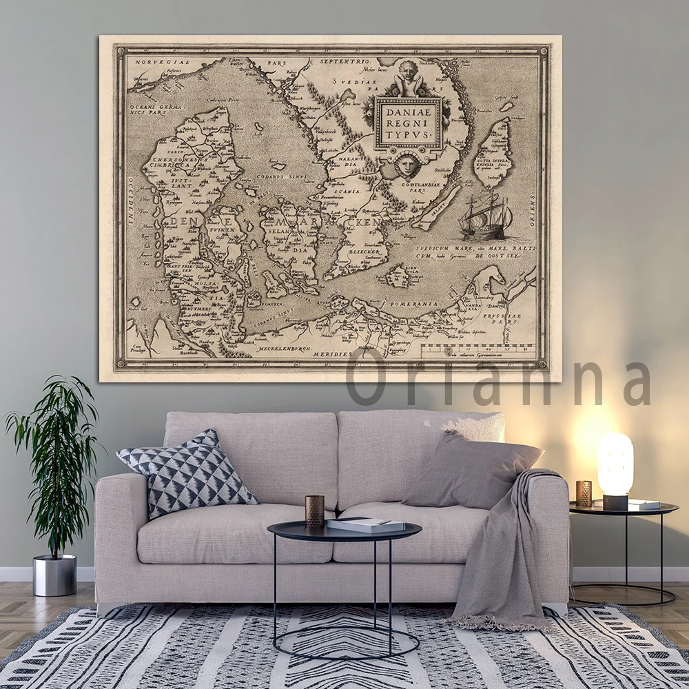 1570 Vintage Denmark Sweden Germany Ancient Europe Map World City Map Wall Art Print Posters Living Room Office Decor Painting