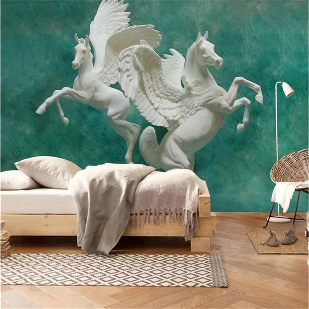 

Custom wallpaper 3d mural embossed horse art обои background wall Relief Phoenix Peony Mural living room children room wallpaper