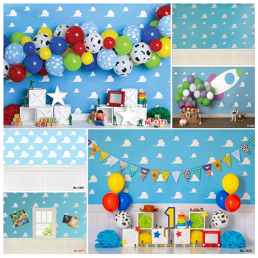 Toy Story Children Photography Backdrops for Boy Birthday Party Decor First Birthday Cartoon Photo Background Home Decorations