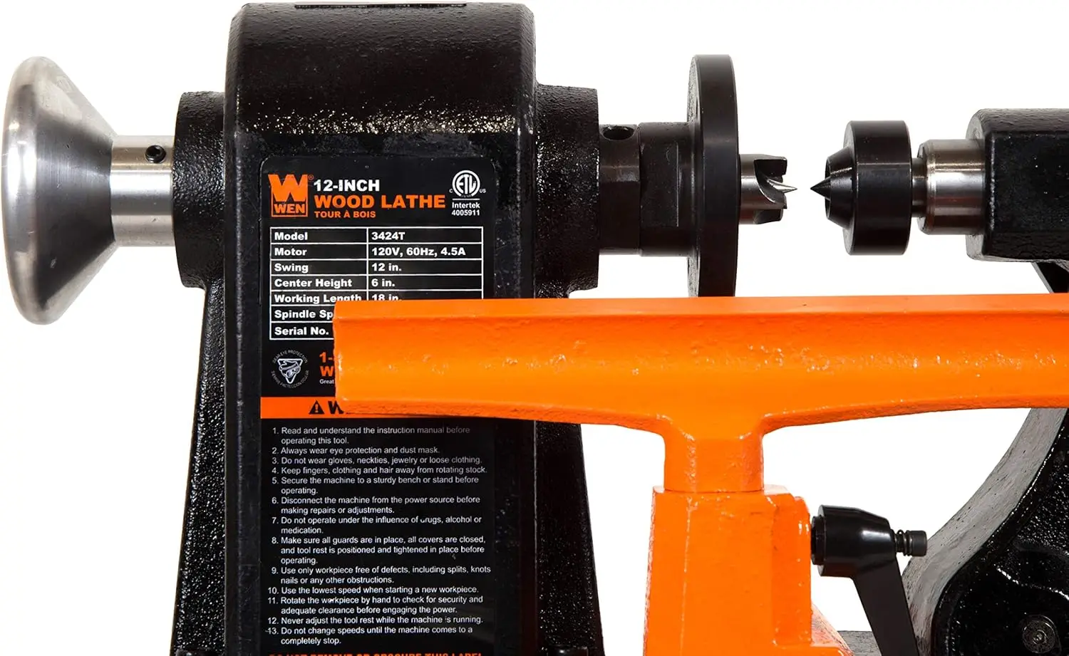 LA3424 4.5-Amp 12 بوصة × 18 بوصة 5 سرعات 520، 900، 1400، 2150، أو 3400 دورة في الدقيقة مخرطة خشبية على سطح الطاولة