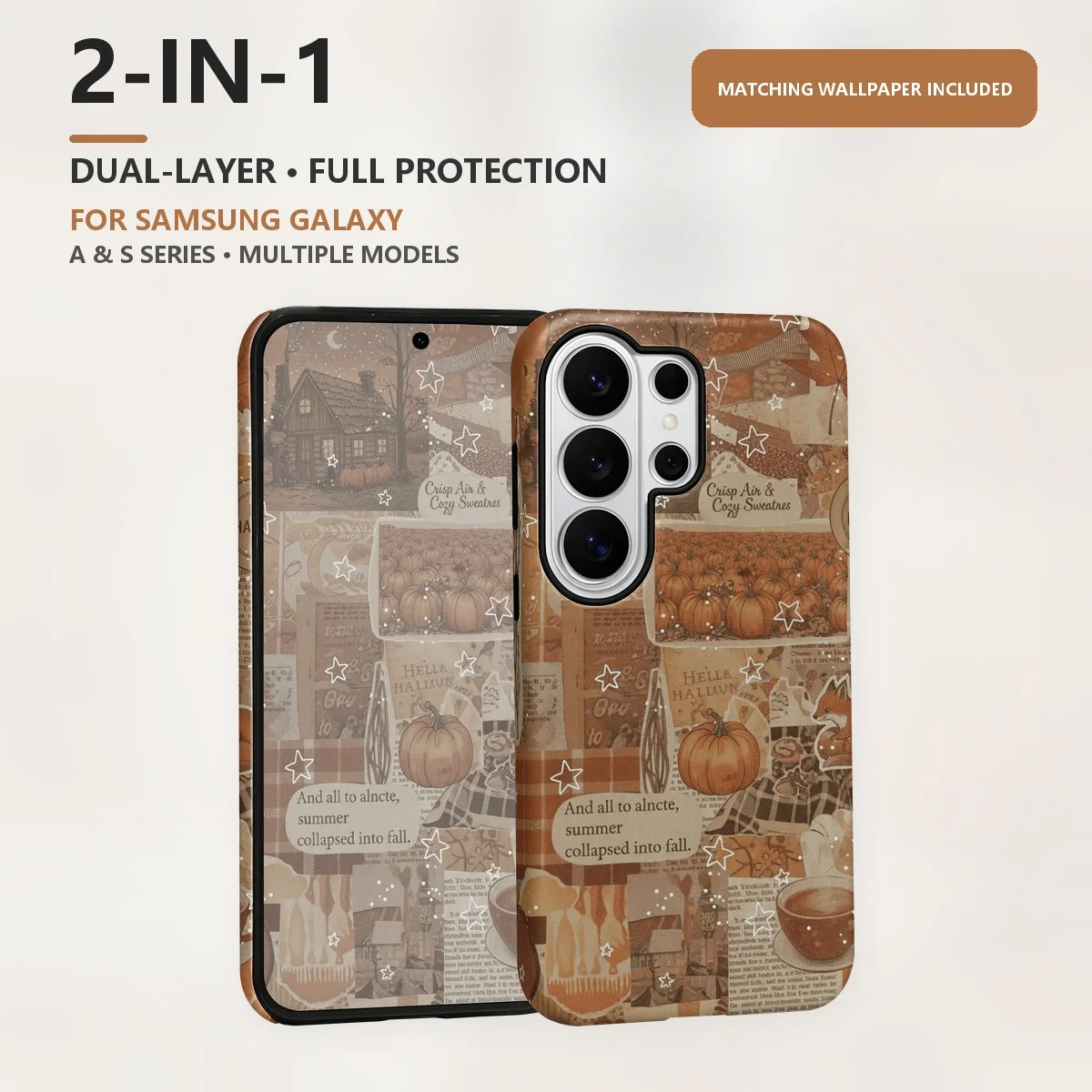 Autumn Collage Pumpkin 2-in-1 Dual-Layer Phone Case for Samsung Galaxy S26 S25 S24 Plus Ultra FE S20 FE A56 A17 A16 A15
