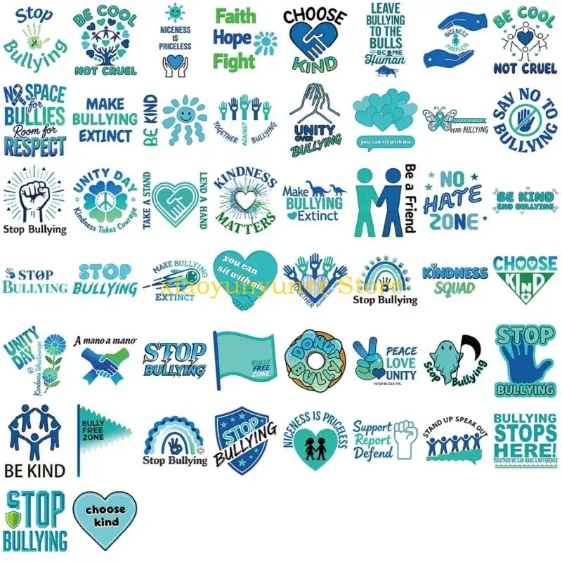 

P9JB 50 Cartoon AntiBullying PVC Stickers Removable Classroom Decoration Student Activity