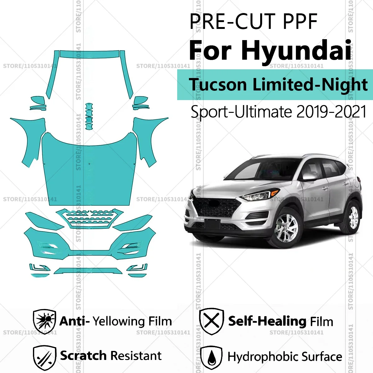 Pre-Cut Paint Protection Film PPF Transparent Car Film Automotive PPF For Hyundai Tucson Limited-Night-Sport-UItimate 2019-2021