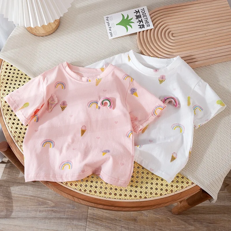 

18M-6T summer children kids girls fashion cartoon cotton short sleeve T shirt