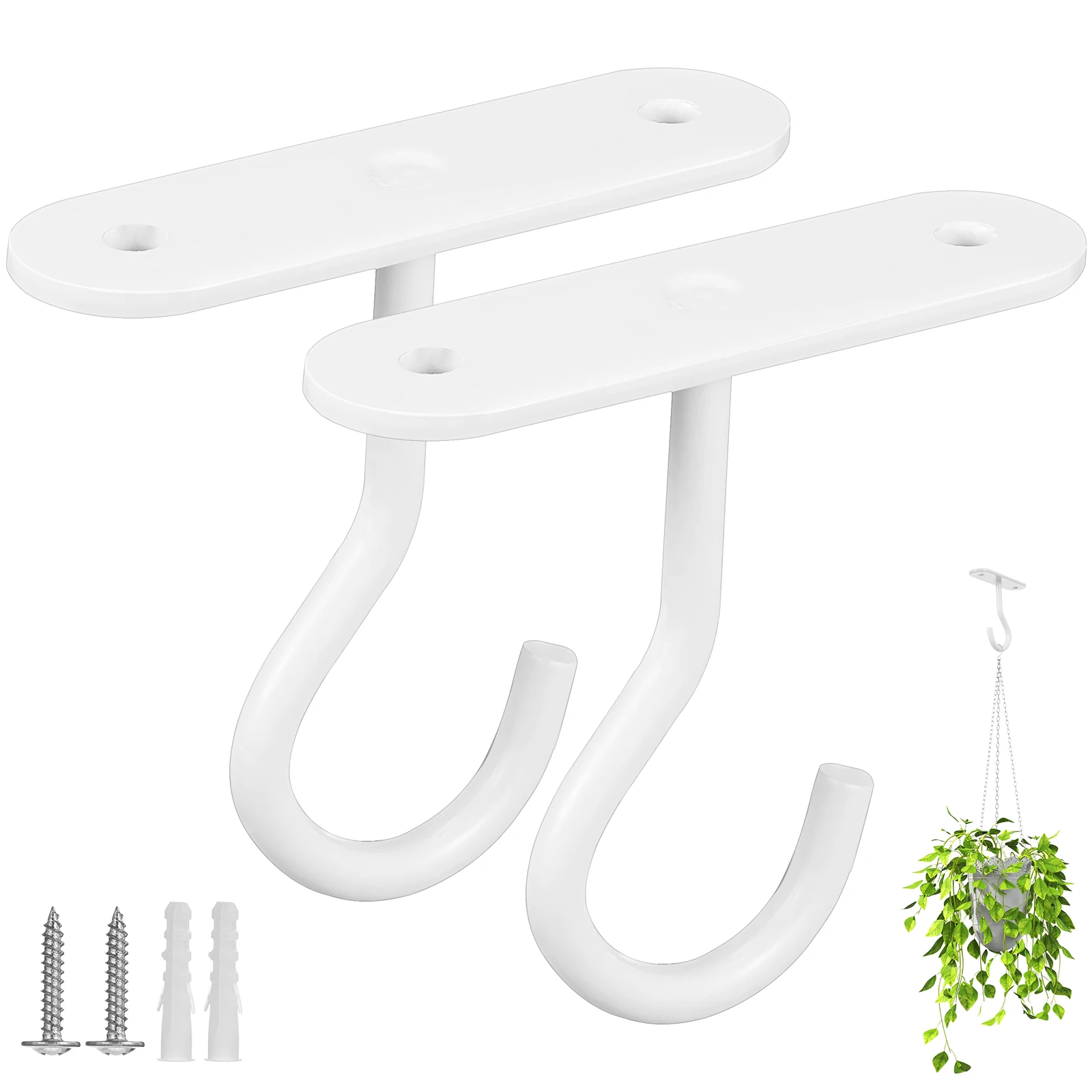 

2 pcs Hanging Plant Hooks White Wall Mount Heavy Duty Flower Basket Planter Hangers Ceiling Lantern Wind Chime Decorations Metal