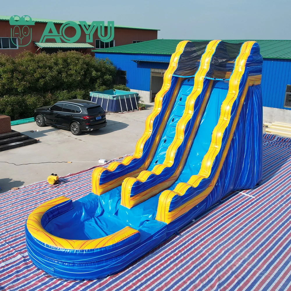 Custom Blue Outdoor Toys Playground Equipment Inflatable Water Slide Commercial Bounce Obstacle With Pool