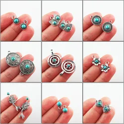 Fashion New Turquoise Stone Charms Owl Animal Star Flower Mermaid Heart Tibetan Silver Plated Pendants Retro
