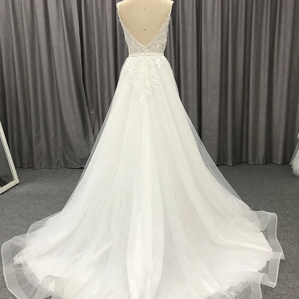 Sur Mesure A-ligne Simple 2024 Robes De Mariée Appliques V-cou Bretelles Spaghetti Mariées manquant Quelle que soit Robe De Mariée HX9044-2