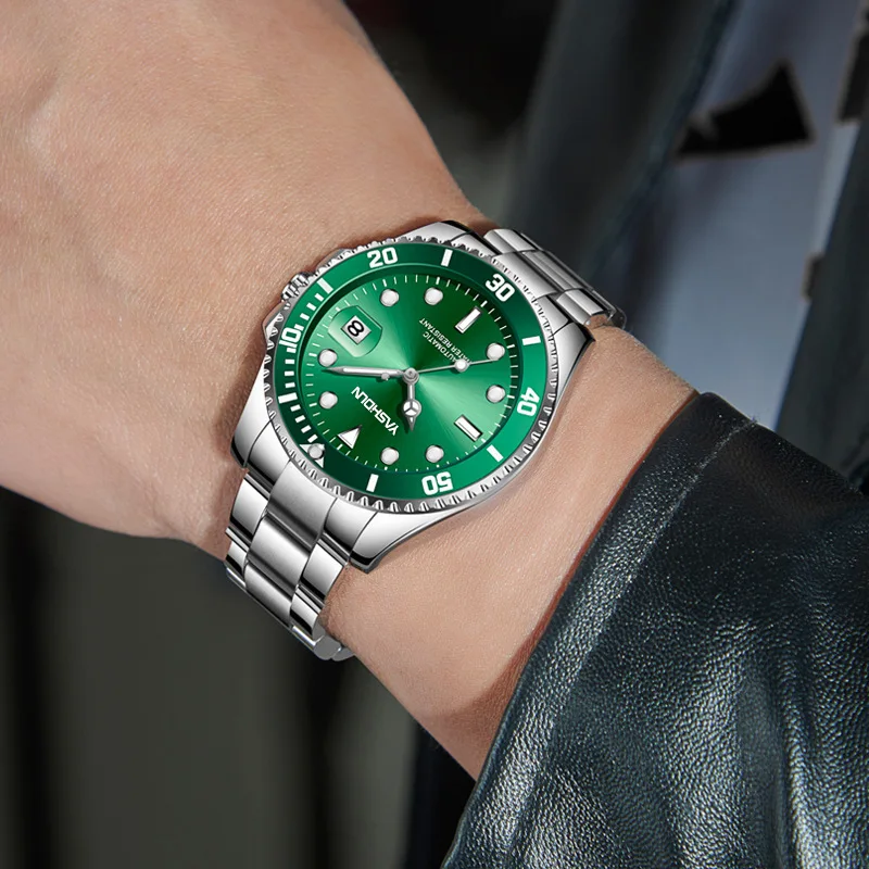 Đồng hồ cơ cổ điển Đồng hồ tự động doanh nhân thương hiệu sang trọng cho nam Đồng hồ dây đeo bằng thép mặt số phát sáng có Gờ xoay được