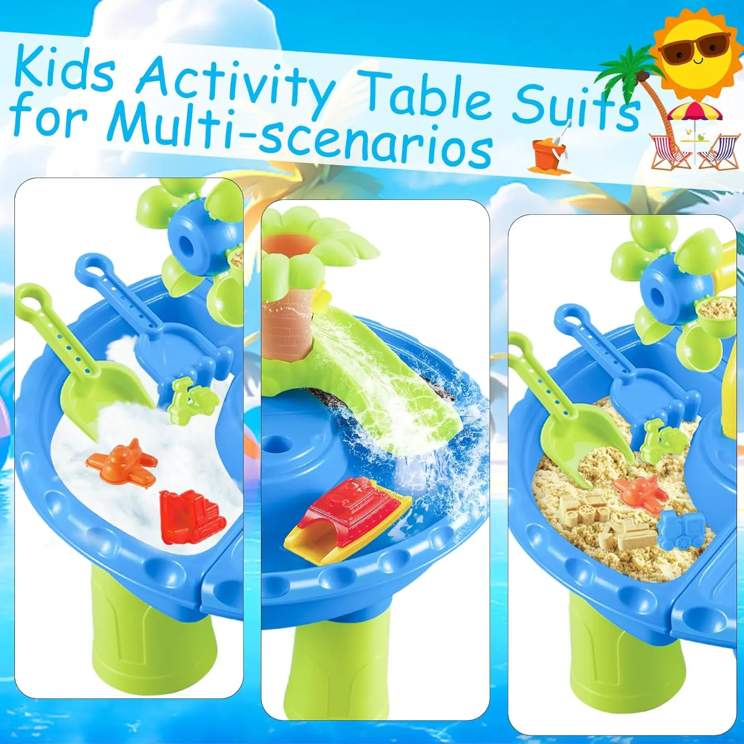 Water Table Sandbox for Kids Outdoor Sensory Play with Sand Toys and Splash Pool, Perfect for Toddlers Summer Activity