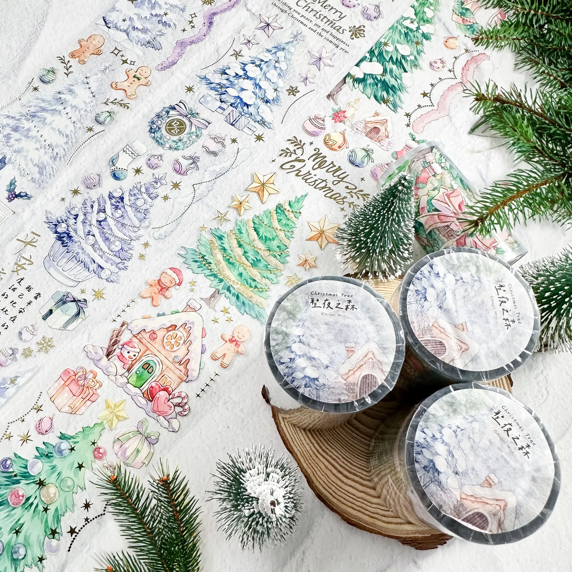 Vintage Christmas Tree Washi PET Tape for Card Making Decoration DIY Scrapbooking Plan Stickers