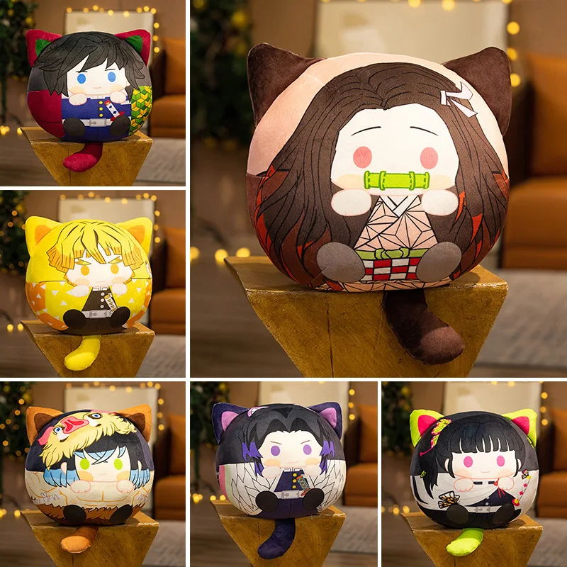 12/35CM Anime Demon Slayers Anime Merch Squeaky Plush Keychain Tanjiro Nezuko Zenitsu Shinobu Inosuke Plush Pillow Pendant Gift