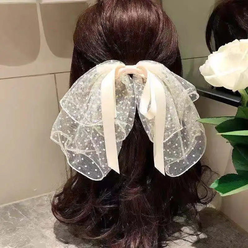 

New Fashion New Embroidered Lace Bow Hair Clip Handmade Hairclips for Kids bowkont Grab clamp hairpins