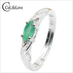 New Fashion Natural Emerald Ring 3mm * 6mm Genuine Emerald Silver Ring Sterling Silver Emerald Engagement Ring for Woman
