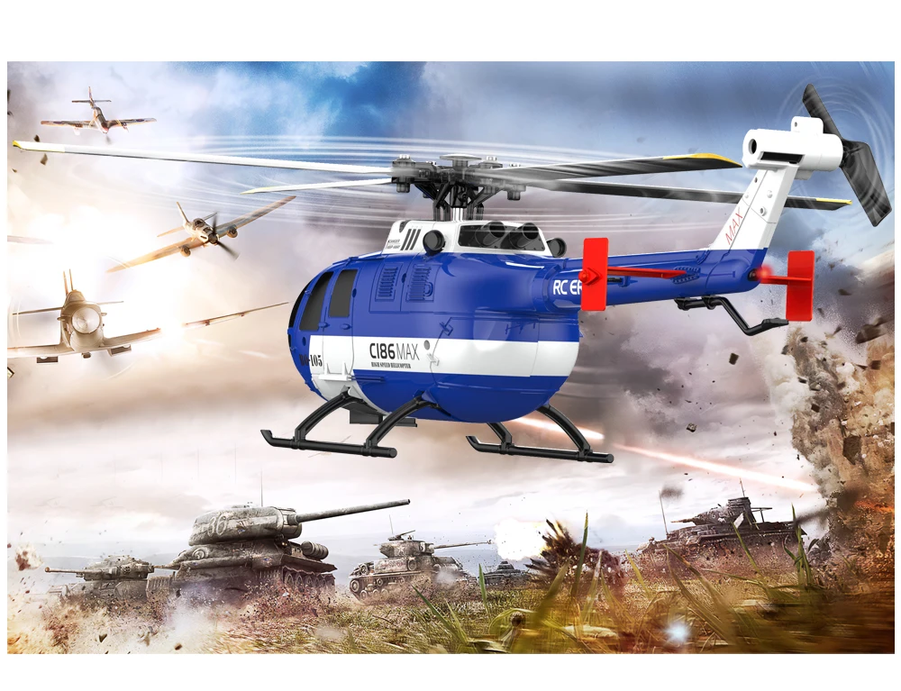 RC ERA C186 MAX BO105 4-kanałowy Model Symulacyjny Zdalnie Sterowany z Pozycjonowaniem Optycznym, 6-osiową Stabilizacją Żyroskopową i Regulacją Wysokości dla Dorosłych