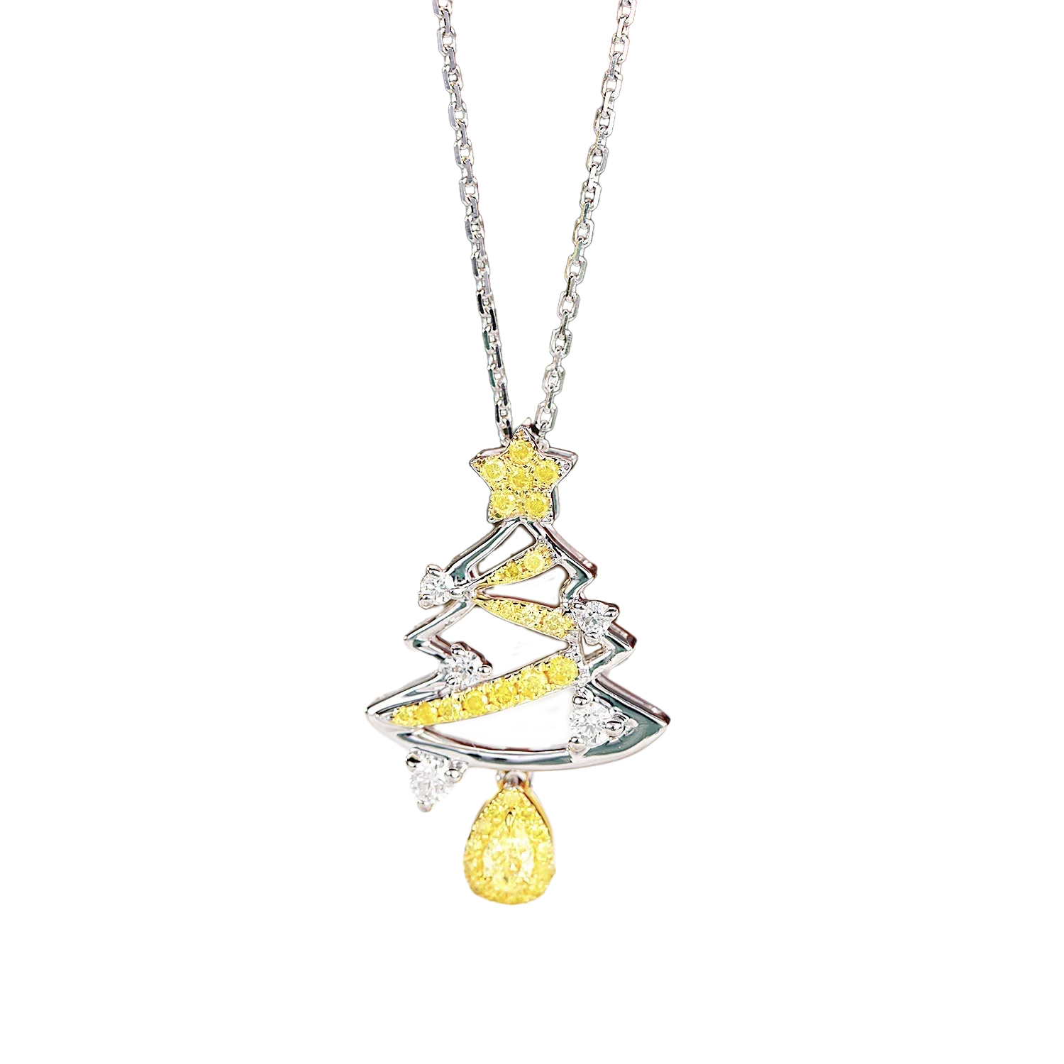 2022 Best Selling Solid 18k Gold Necklace Real Yellow Diamond Necklace Christmas Tree Necklace Christmas Gift for Custom Jewelry