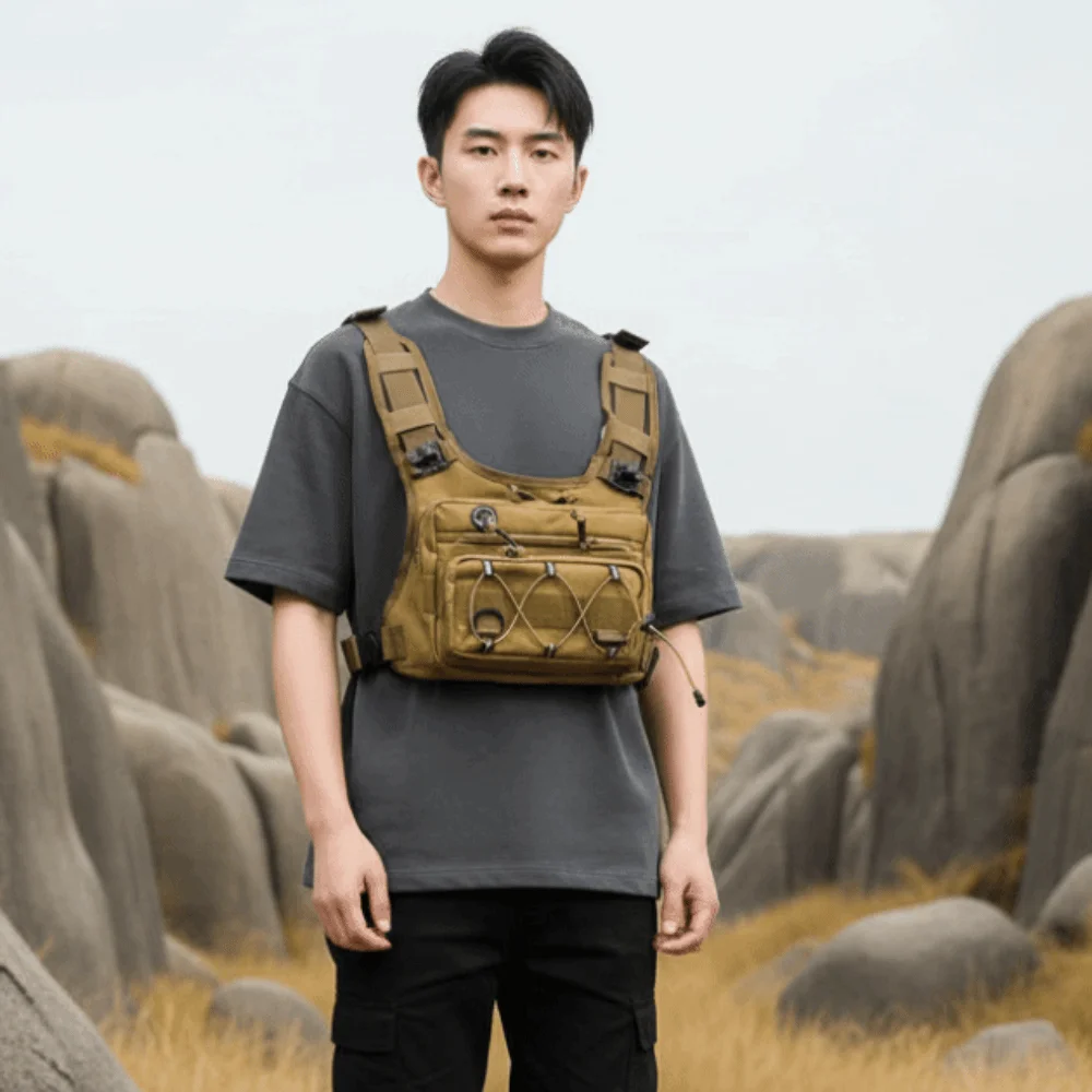 Reflective Bungee Wilderness Chest Rig Earphone Cross Port Four Point Harness Running Vest Pack Dual D Ring Quick Release Buckle
