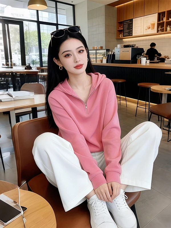 

Fashionable Lazy Style Women's Hoodie Wide Leg Pants Set Spring Autumn Loose Feelings Whole Set New 2026 Ladies Suit