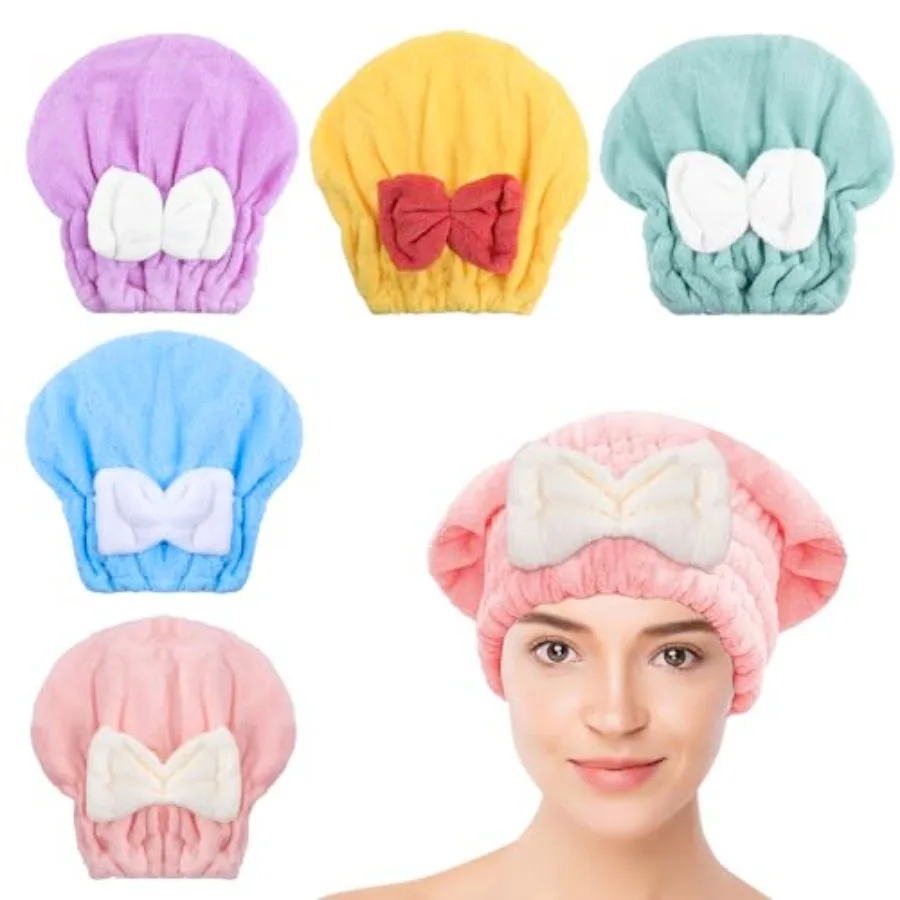

Microfiber Hair Drying Caps, 5-Pack Extra Soft and Ultra Absorbent Fast-Drying Hair Turban Wraps, Shower Caps for Girls and Wom