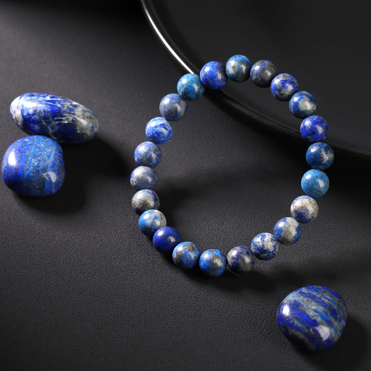 JD 6 8 10mm Natural Stone Lapis Lazuli Beaded Bracelet Bangles Women Men Round Simple Bracelets Reiki Healing Jewelry Gift