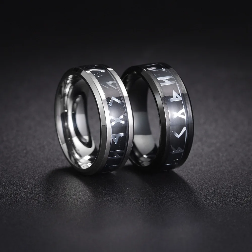 Nordic Retro Pirate Rune Ring For Men Women Simple 316L Stainless Steel Odin Letter Rings Couple Amulet Jewelry Gifts