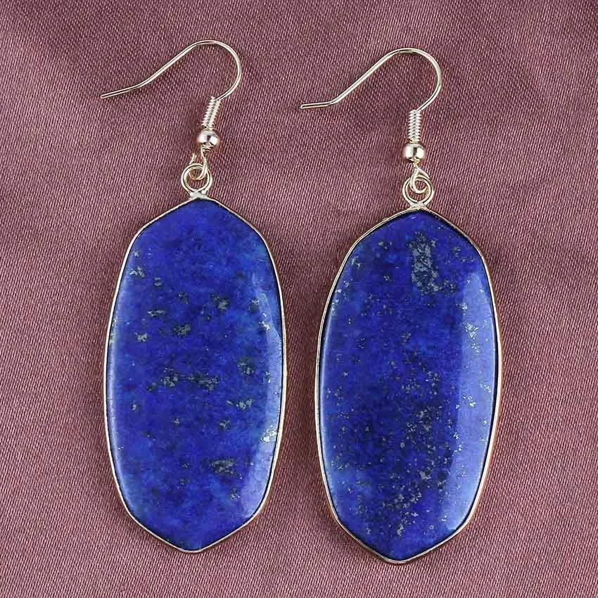 Light Yellow Gold Color Stone Earrings For Women Natural Blue Lapis Lazuli Stone Oval Drop Dangle Hook Earring Fashion Jewelry