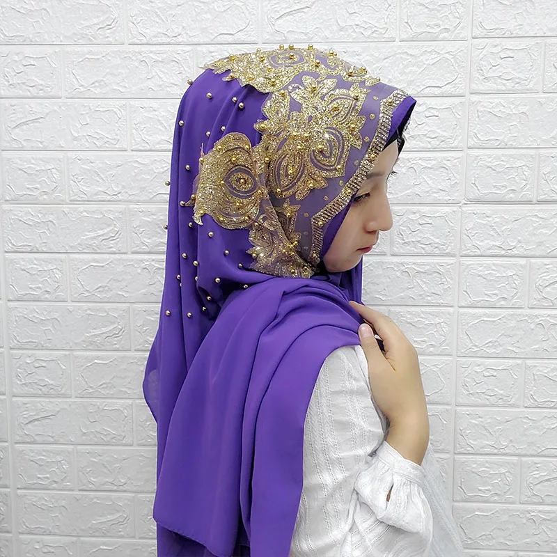 حجاب شيفون للنساء وشاح طويل شال موضة مسلم لامع الذهب بريق الحجاب رئيس التفاف الأوشحة عباية الحجاب Turbantes