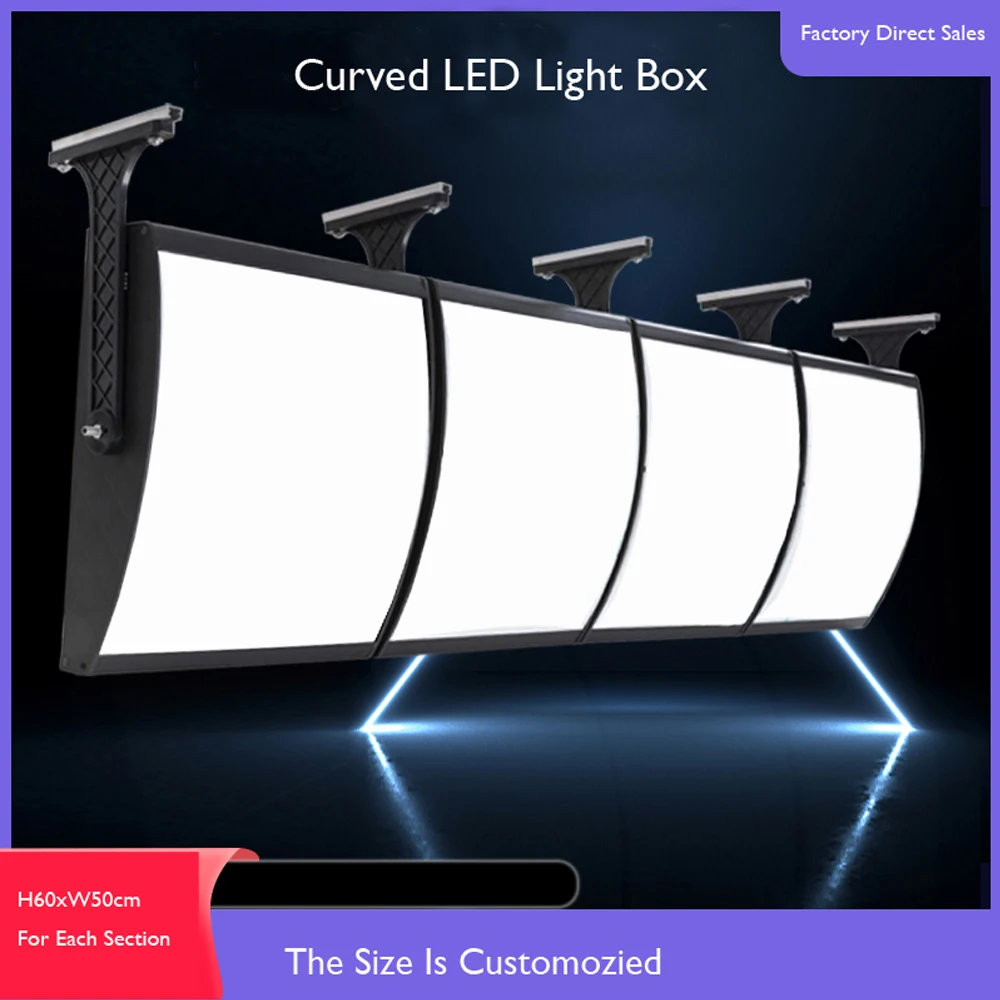 

Hanging Style Curved LED Light Illuminated Menu Boxes for Restaurant Take away H60xW50cm (5 Graphics/column)