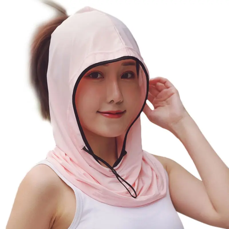 Women Summer UV for Protection Ice Silk Balaclava Hooded Collar Detachable Elastic Cap Sunscreen Scarf Dustproof Beam Ha 066C