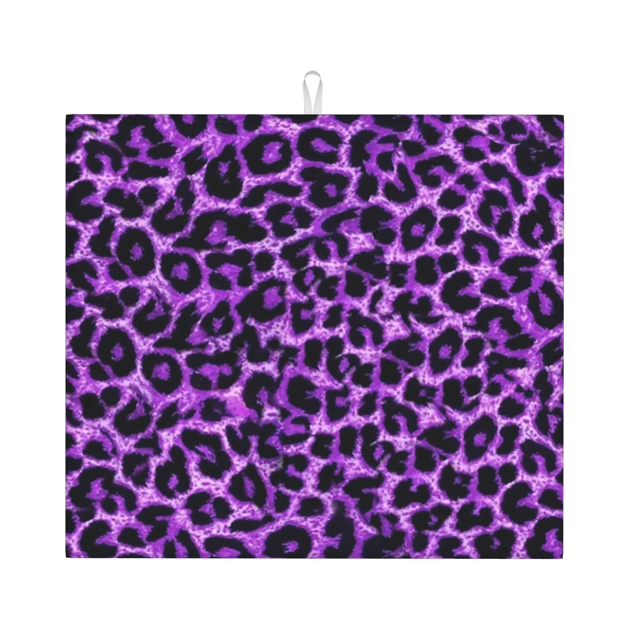 Drying Mat For Kitchen Purple Leopard Print Barware Tableware Animal Skin Pattern Pattern Washable Kitchen Sink Drying Pad