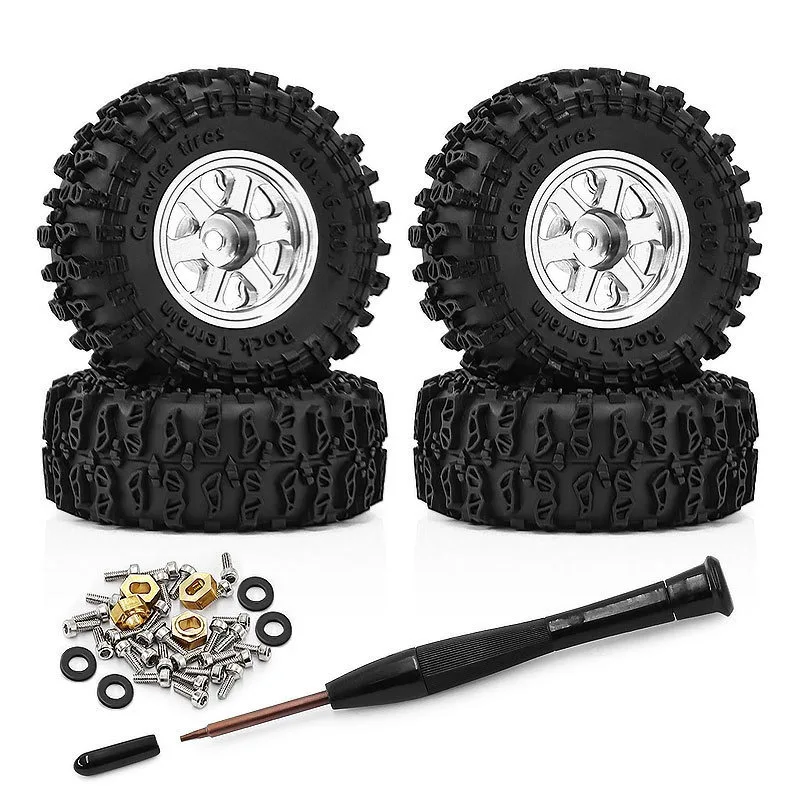 

4PCS 40mm 0.7 Inch Metal Beadlock Wheels and Tires Set For 1/30 RC Crawler Car SCX30 Ascent-32 Upgrade Parts Accessories
