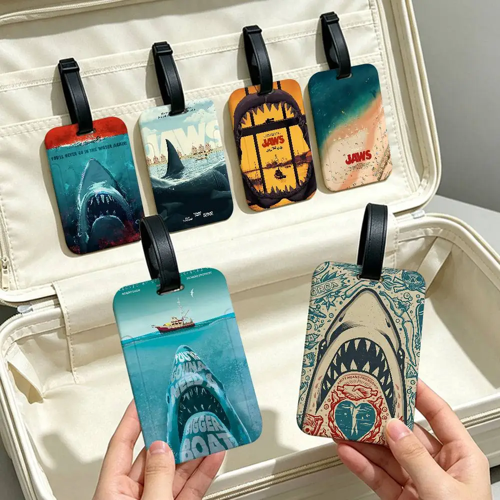 Jaws Classic Movie PVC Waterproof Luggage Tag Anti lost Information Card Cover For Student Bag Travel Suitcase
