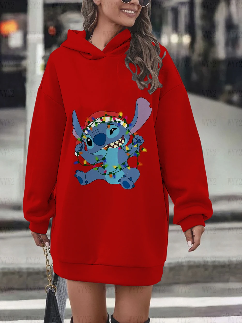 Autumn and winter Christmas new print birthday party dress Disney Stitch women\'s simple fashion sweatshirt hoodie