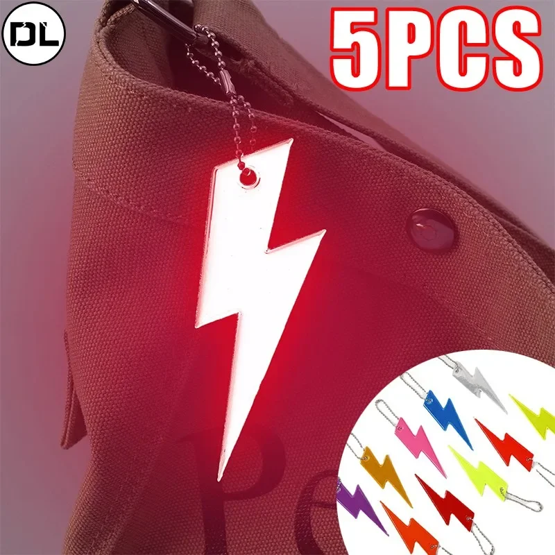 5pcs Reflective Keychain Lightning Shape Reflective Pendant for Bags Strip Ornaments Adults Children Night Safety Accessories