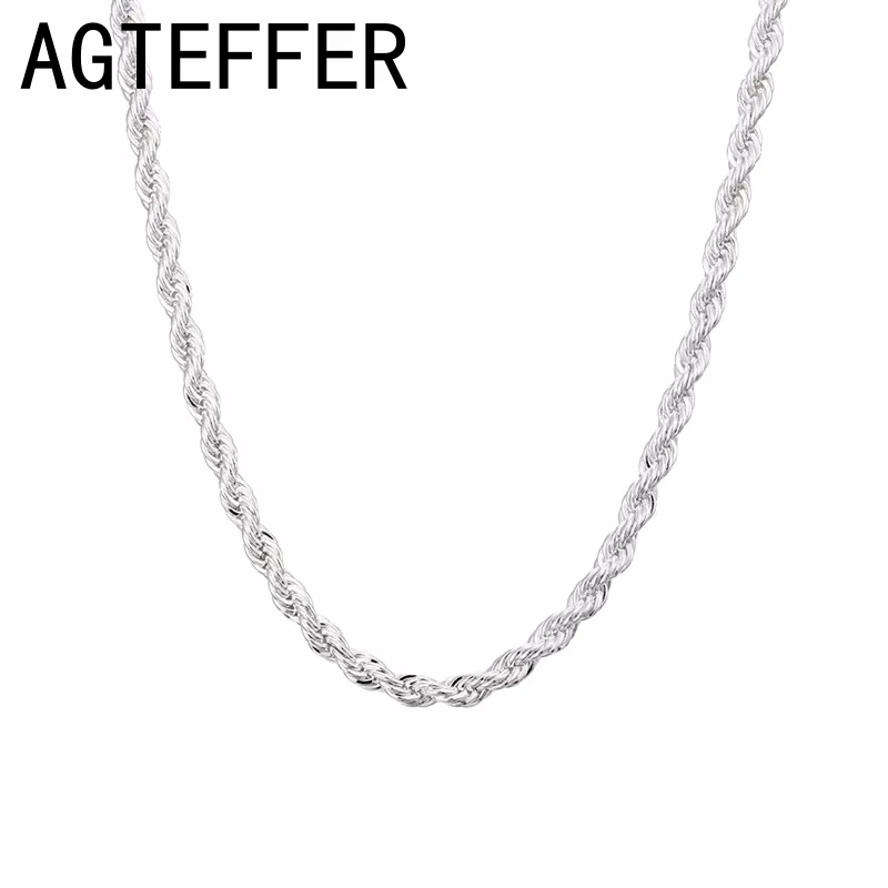 Fashion 4MM 925 Sterling Silver 16-24 Inches Rope Chain Punk Necklace For Women Men Charm Wedding Jewelry Party Wholesale