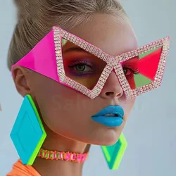 Vintage Super Big Full Crystal Cat Eye Sunglasses Women New Fashion Rhinestones Shiny Sun Glasses Ladies Oversized Bow Shades
